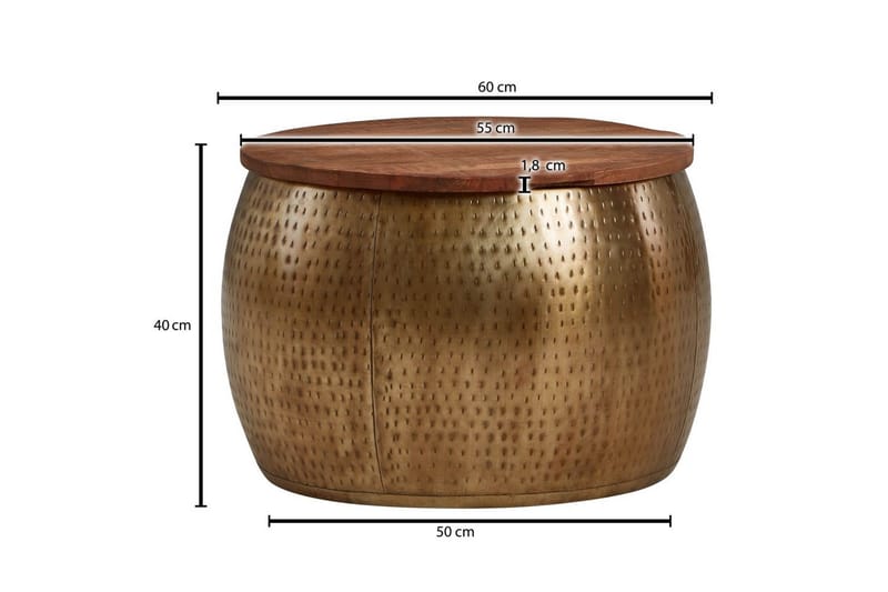 Sofabord Wohnling Rund diameter 60 cm lagringsplass solid bordplate landlig stil - Møbler - Bord - Sofabord