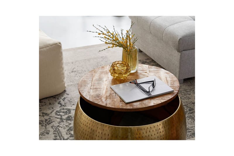 Sofabord Wohnling Rund diameter 60 cm lagringsplass solid bordplate landlig stil - Møbler - Bord - Sofabord