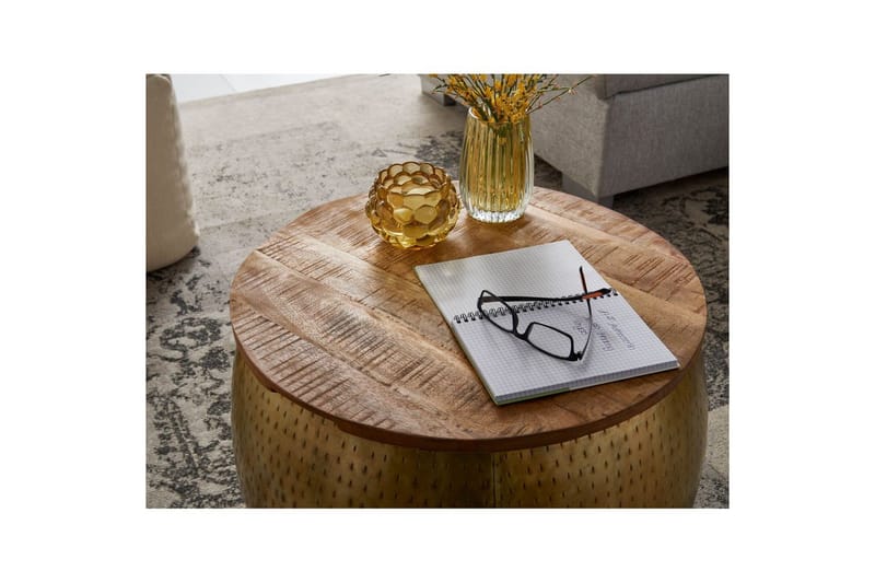 Sofabord Wohnling Rund diameter 60 cm lagringsplass solid bordplate landlig stil - Møbler - Bord - Sofabord