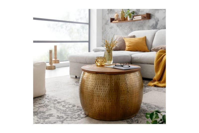 Sofabord Wohnling Rund diameter 60 cm lagringsplass solid bordplate landlig stil - Møbler - Bord - Sofabord