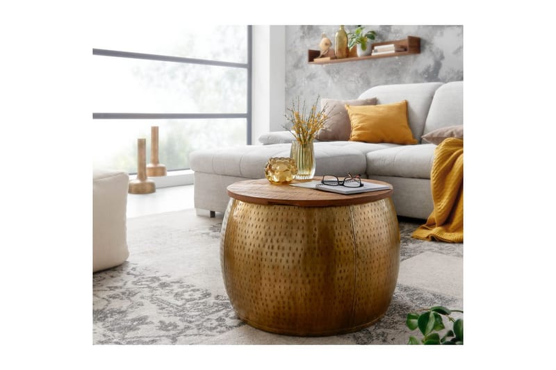 Sofabord Wohnling Rund diameter 60 cm lagringsplass solid bordplate landlig stil - Møbler - Bord - Sofabord