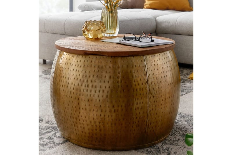 Sofabord Wohnling Rund diameter 60 cm lagringsplass solid bordplate landlig stil - Møbler - Bord - Sofabord