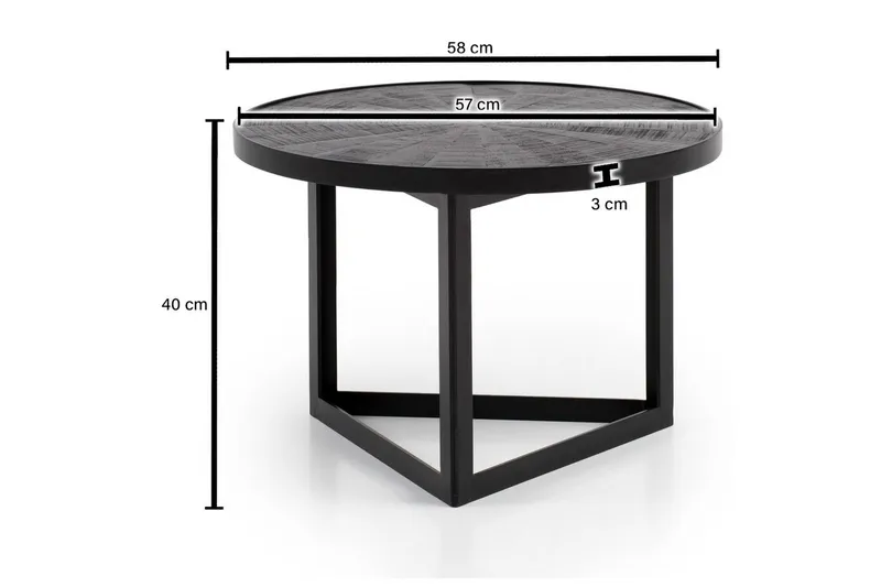 Sofabord Wohnling Rund heltre med steinfinish moderne metallramme - Møbler - Bord - Sofabord