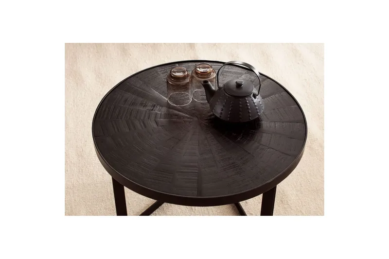 Sofabord Wohnling Rund heltre med steinfinish moderne metallramme - Møbler - Bord - Sofabord