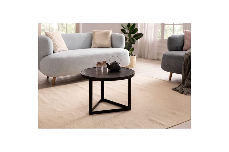 Sofabord Wohnling Rund heltre med steinfinish moderne metallramme - Møbler - Bord - Sofabord