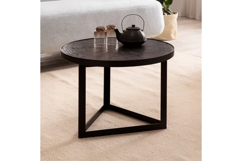 Sofabord Wohnling Rund heltre med steinfinish moderne metallramme - Møbler - Bord - Sofabord