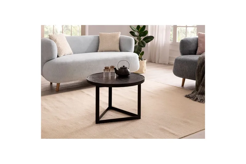 Sofabord Wohnling Rund heltre med steinfinish moderne metallramme - Møbler - Bord - Sofabord