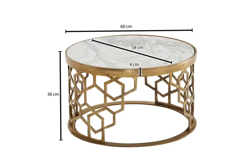 Sofabord Wohnling Rund indisk marmor bikakemønster metallramme - Møbler - Bord - Sofabord