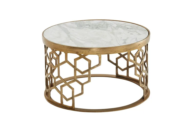 Sofabord Wohnling Rund indisk marmor bikakemønster metallramme, undefined