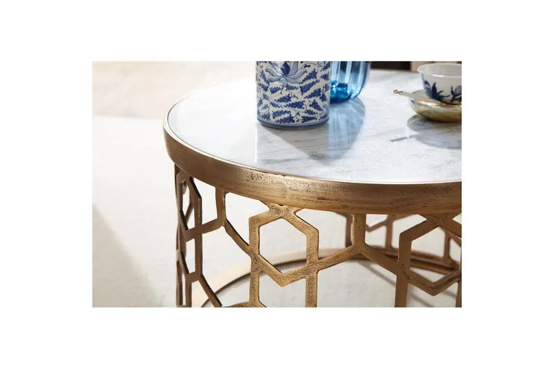Sofabord Wohnling Rund indisk marmor bikakemønster metallramme - Møbler - Bord - Sofabord