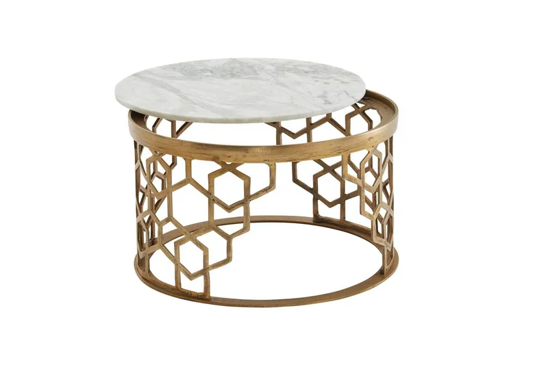 Sofabord Wohnling Rund indisk marmor bikakemønster metallramme - Møbler - Bord - Sofabord