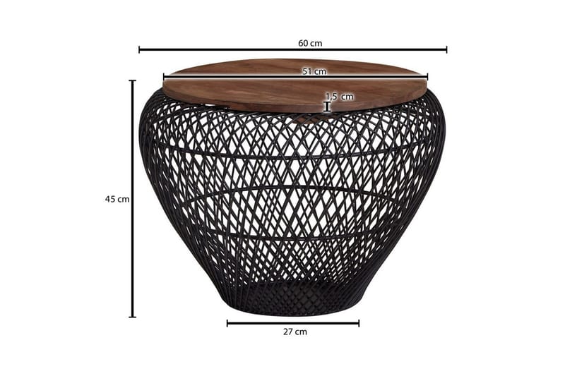 Sofabord Wohnling Rund kurvutførelse med solid treplate landstil - Møbler - Bord - Sofabord