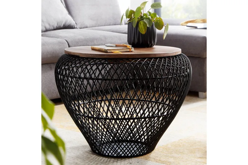 Sofabord Wohnling Rund kurvutførelse med solid treplate landstil - Møbler - Bord - Sofabord