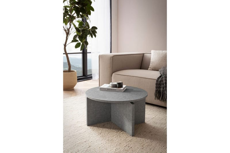 Sofabord Wohnling Rund steinoptikk stil moderne utseende 60 cm, Grå - 60 cm, Grå - Møbler - Bord - Sofabord