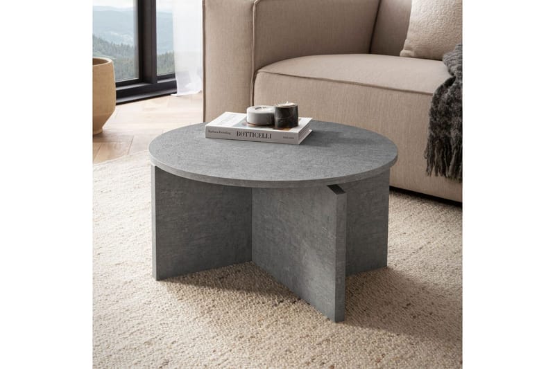 Sofabord Wohnling Rund steinoptikk stil moderne utseende 60 cm, Grå - 60 cm, Grå - Møbler - Bord - Sofabord