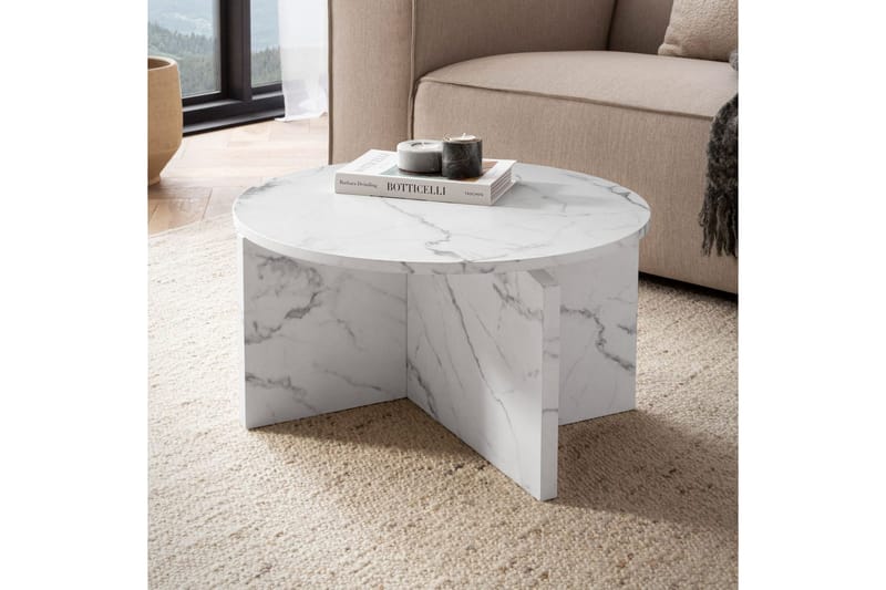 Sofabord Wohnling Rund steinoptikk stil moderne utseende 60 cm, Marmor Hvit - 60 cm, Marmor Hvit - Møbler - Bord - Sofabord