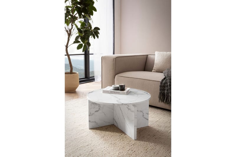 Sofabord Wohnling Rund steinoptikk stil moderne utseende 60 cm, Marmor Hvit - 60 cm, Marmor Hvit - Møbler - Bord - Sofabord