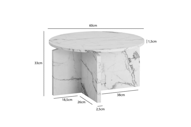 Sofabord Wohnling Rund steinoptikk stil moderne utseende 60 cm, Marmor Hvit - 60 cm, Marmor Hvit - Møbler - Bord - Sofabord
