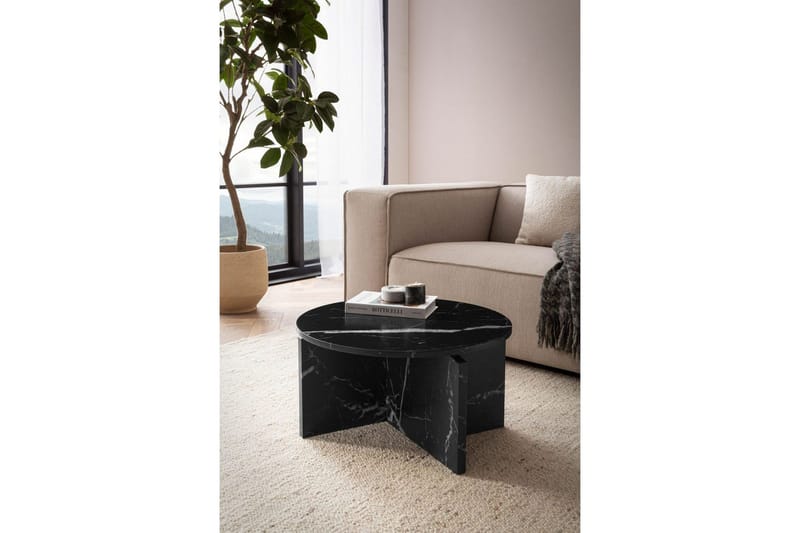 Sofabord Wohnling Rund steinoptikk stil moderne utseende 60 cm, Svart marmor - 60 cm, Svart marmor - Møbler - Bord - Sofabord