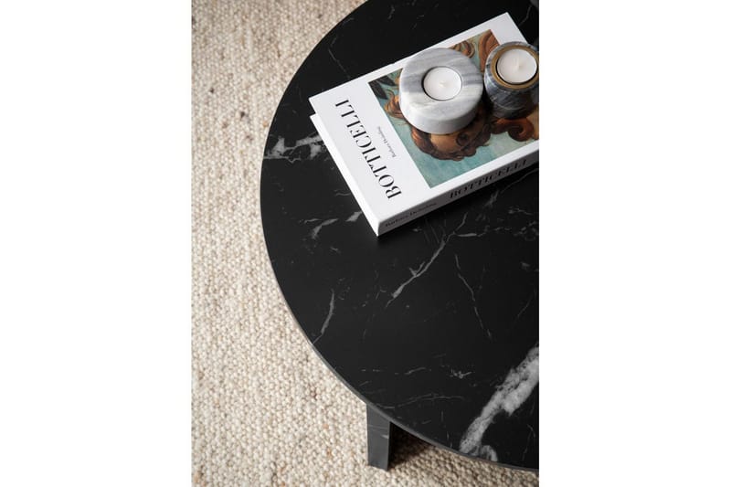 Sofabord Wohnling Rund steinoptikk stil moderne utseende 60 cm, Svart marmor - 60 cm, Svart marmor - Møbler - Bord - Sofabord