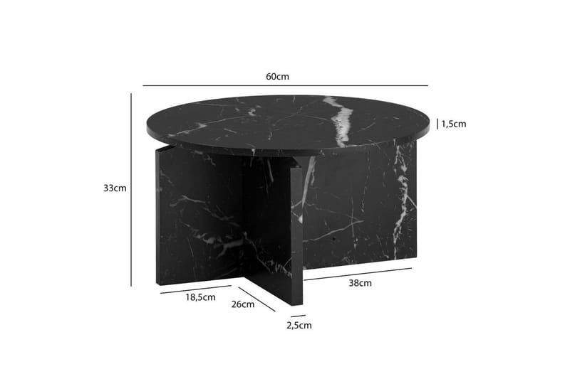 Sofabord Wohnling Rund steinoptikk stil moderne utseende 60 cm, Svart marmor - 60 cm, Svart marmor - Møbler - Bord - Sofabord