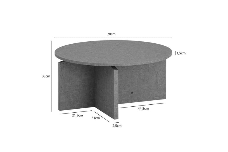 Sofabord Wohnling Rund steinoptikk stil moderne utseende 70 cm, Grå - 70 cm, Grå - Møbler - Bord - Sofabord