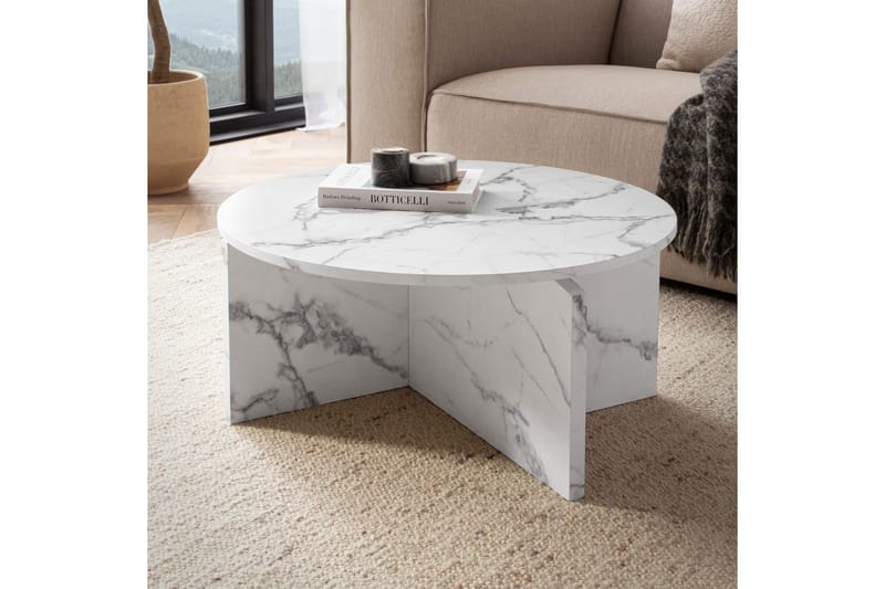Sofabord Wohnling Rund steinoptikk stil moderne utseende 70 cm, Marmor Hvit - 70 cm, Marmor Hvit - Møbler - Bord - Sofabord
