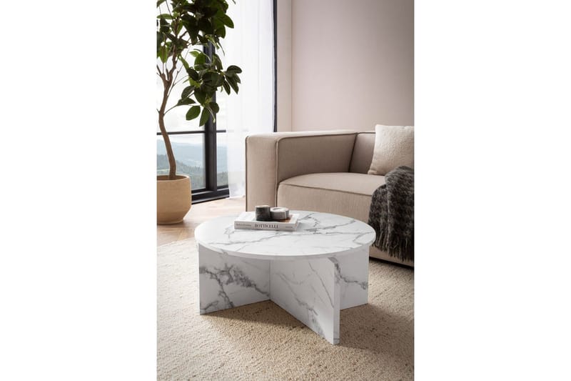 Sofabord Wohnling Rund steinoptikk stil moderne utseende 70 cm, Marmor Hvit - 70 cm, Marmor Hvit - Møbler - Bord - Sofabord