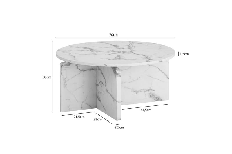 Sofabord Wohnling Rund steinoptikk stil moderne utseende 70 cm, Marmor Hvit - 70 cm, Marmor Hvit - Møbler - Bord - Sofabord