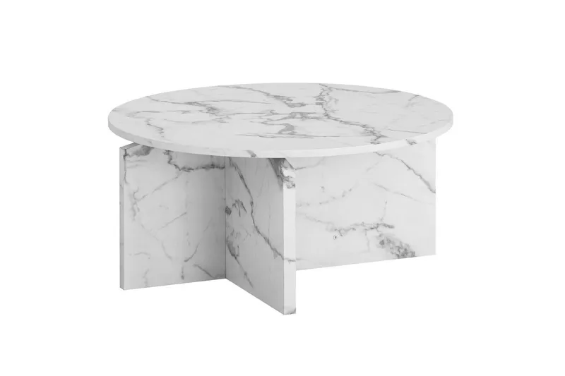 Sofabord Wohnling Rund steinoptikk stil moderne utseende 70 cm, Marmor Hvit, 70 cm, Marmor Hvit
