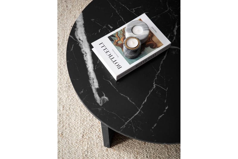 Sofabord Wohnling Rund steinoptikk stil moderne utseende 70 cm, Svart marmor - 70 cm, Svart marmor - Møbler - Bord - Sofabord