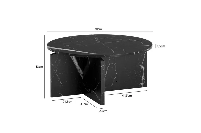 Sofabord Wohnling Rund steinoptikk stil moderne utseende 70 cm, Svart marmor - 70 cm, Svart marmor - Møbler - Bord - Sofabord
