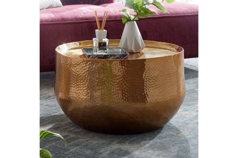 Sofabord Wohnling rundt metall 60 cm hammerutseende, orientalsk stil Gull - Gull - Møbler - Bord - Sofabord