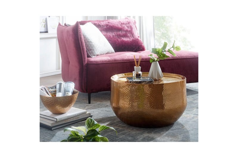 Sofabord Wohnling rundt metall 60 cm hammerutseende, orientalsk stil Gull - Gull - Møbler - Bord - Sofabord