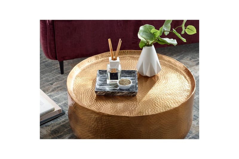 Sofabord Wohnling rundt metall 60 cm hammerutseende, orientalsk stil Gull - Gull - Møbler - Bord - Sofabord
