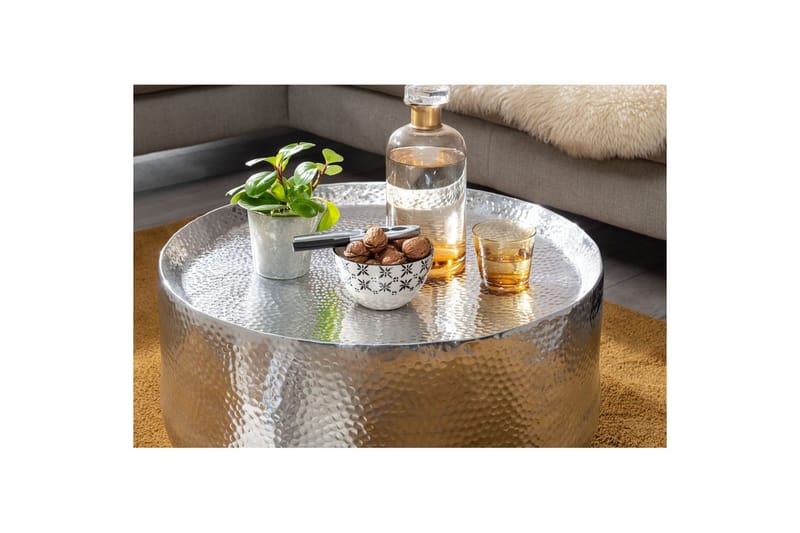 Sofabord Wohnling rundt metall 60 cm hammerutseende, orientalsk stil Sølv - Sølv - Møbler - Bord - Sofabord