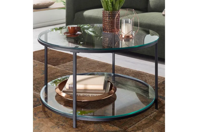 Sofabord Wohnling Rundt sikkerhetsglass med glassbrett moderne - Møbler - Bord - Sofabord
