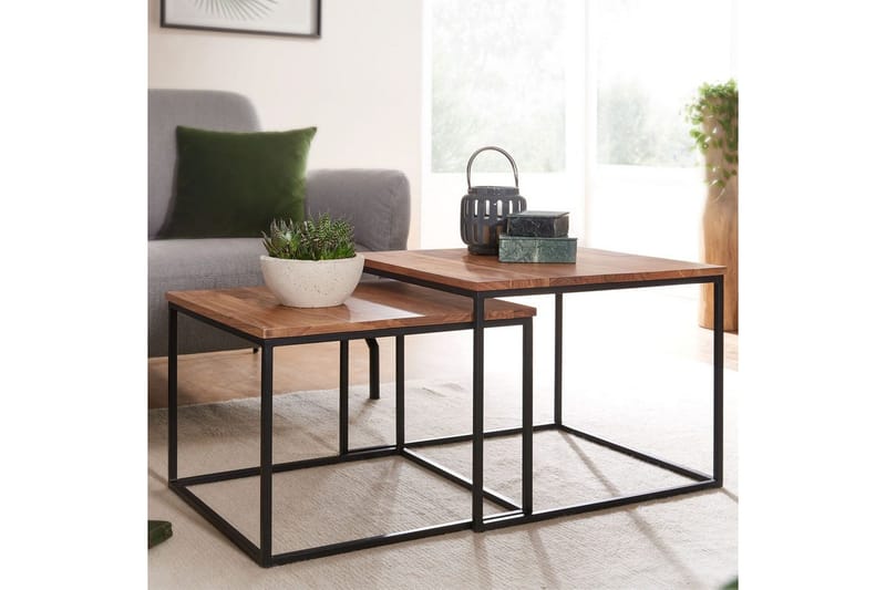 Sofabord Wohnling Sett med 2 Massivt Tre Kvadratmetallben Moderne - Møbler - Bord - Avlastningsbord - Settbord