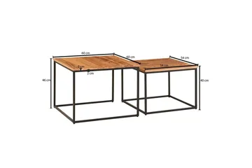 Sofabord Wohnling Sett med 2 Massivt Tre Kvadratmetallben Moderne - Møbler - Bord - Avlastningsbord - Settbord