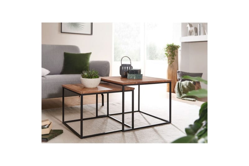 Sofabord Wohnling Sett med 2 Massivt Tre Kvadratmetallben Moderne - Møbler - Bord - Avlastningsbord - Settbord