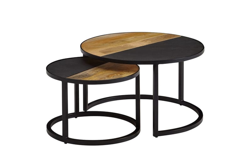 Sofabord Wohnling Sett med 2 Massivt Tre Steinoptikk Metallben Industriell, undefined