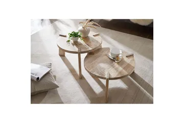 Sofabord Wohnling Sett med 2 Runde Massivt Tre med Massiv Ben Landlig Stil - Møbler - Bord - Avlastningsbord - Settbord