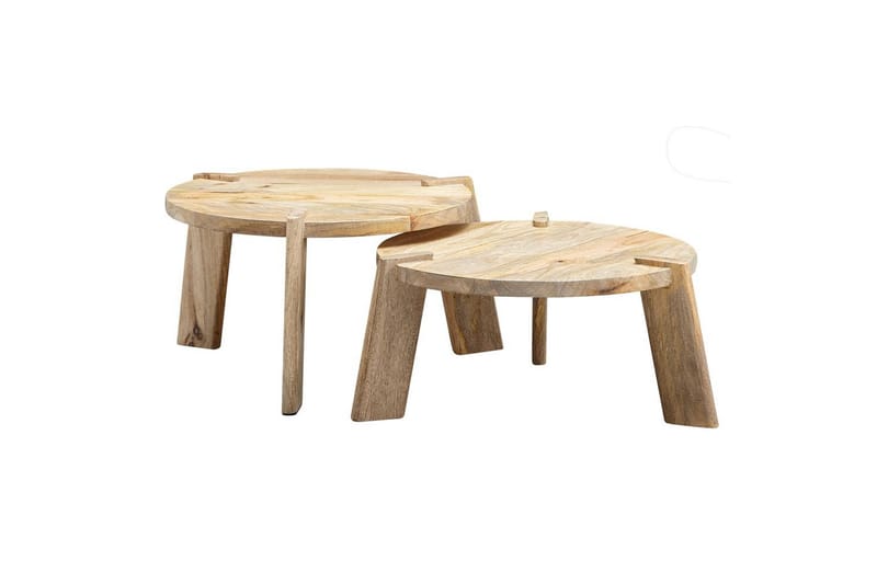 Sofabord Wohnling Sett med 2 Runde Massivt Tre med Massiv Ben Landlig Stil - Møbler - Bord - Sofabord