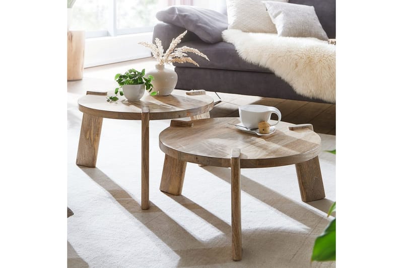 Sofabord Wohnling Sett med 2 Runde Massivt Tre med Massiv Ben Landlig Stil - Møbler - Bord - Sofabord