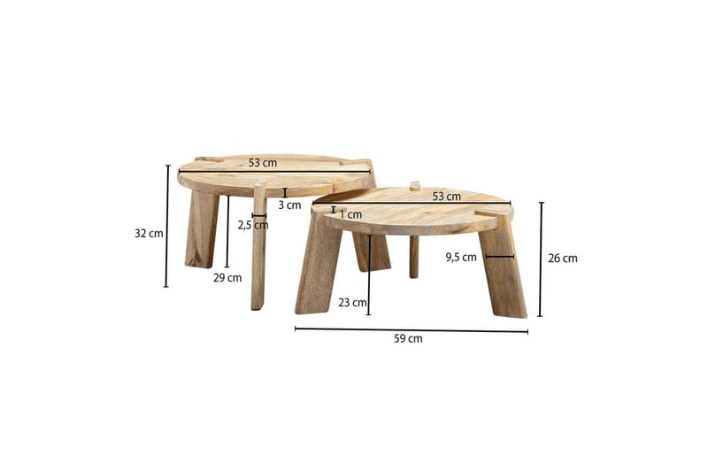 Sofabord Wohnling Sett med 2 Runde Massivt Tre med Massiv Ben Landlig Stil - Møbler - Bord - Sofabord