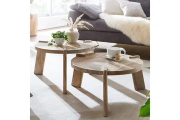 Sofabord Wohnling Sett med 2 Runde Massivt Tre med Massiv Ben Landlig Stil - Møbler - Bord - Avlastningsbord - Settbord