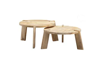 Sofabord Wohnling Sett med 2 Runde Massivt Tre med Massiv Ben Landlig Stil - Møbler - Bord - Avlastningsbord - Settbord