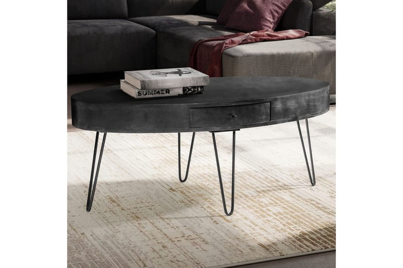 Sofabord Wohnling Solid tre 100 cm oval med skuff i landlig stil - Møbler - Bord - Sofabord