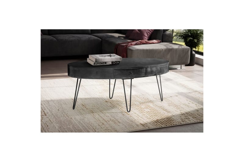 Sofabord Wohnling Solid tre 100 cm oval med skuff i landlig stil - Møbler - Bord - Sofabord