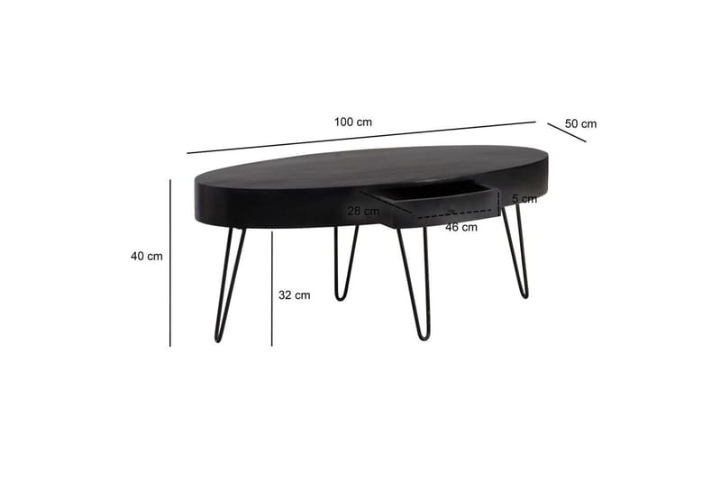 Sofabord Wohnling Solid tre 100 cm oval med skuff i landlig stil - Møbler - Bord - Sofabord